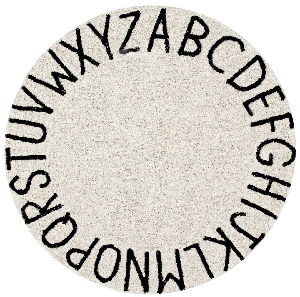 Lorena Canals koberce Ručne tkaný kusový koberec Round ABC Natural-Black - 150x150 (priemer) kruh cm