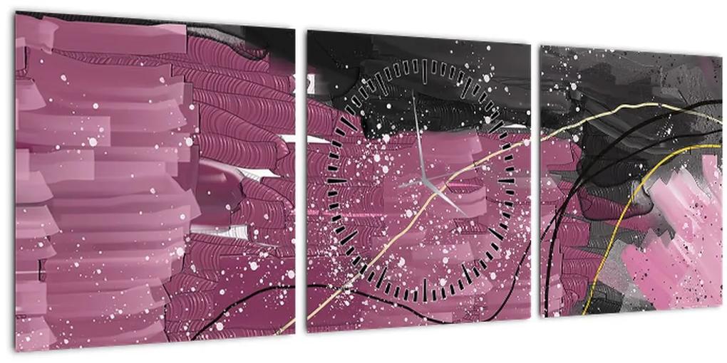 Obraz - Ružovo-čierna abstrakcia (s hodinami) (90x30 cm)