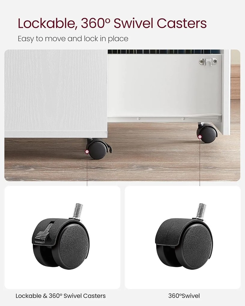 2-zásuvková kartotéka, uzamykateľná s kolieskami, 43 x 44,5 x 72 cm, biela