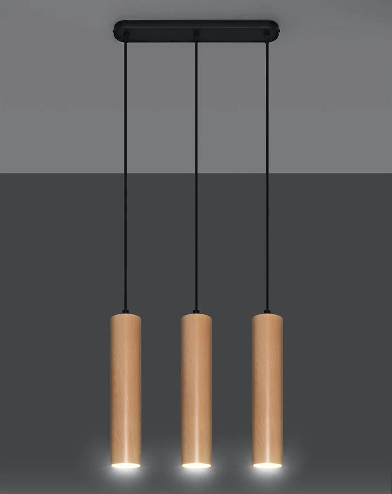Závesné svietidlo Lino 3, 3x drevené tienidlo