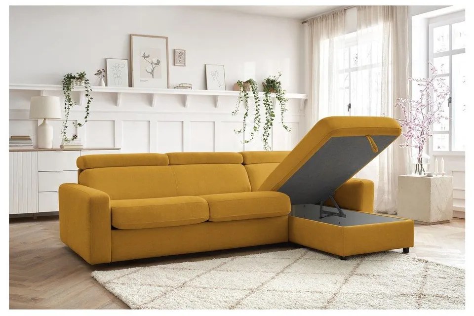 Rozkladacia rohová pohovka v horčicovej farbe (variabilná) Monaco – Bobochic Paris