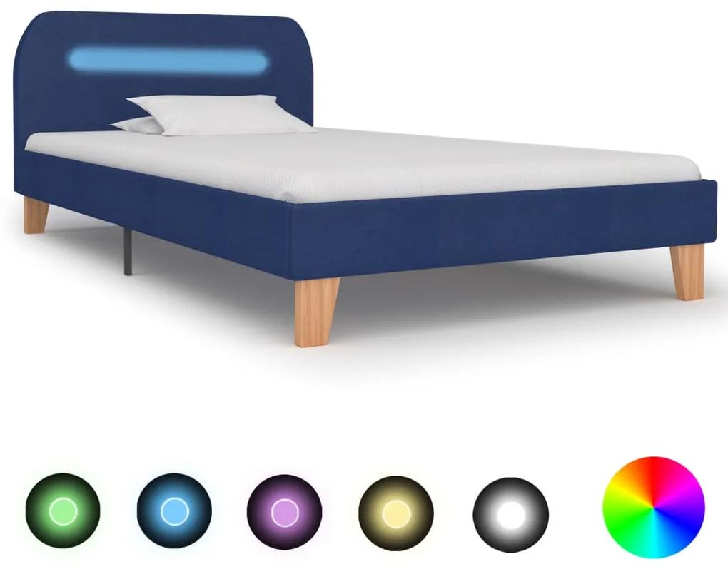 vidaXL Rám postele s LED svetlom modrý látkový 90x200 cm