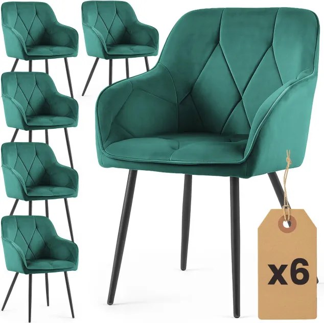 Sada šiestich jedálenských stoličiek DIAMANTE zamatové, fľaškovo zelené / čierne nohy (6 ks)