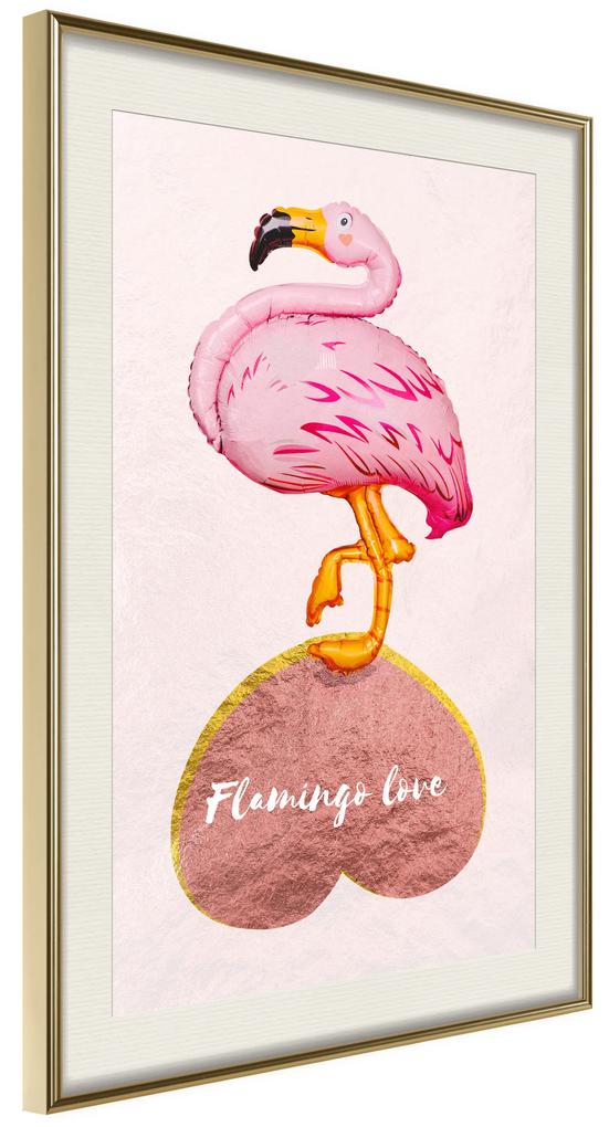 Artgeist Plagát - Flamingo in Love [Poster] Veľkosť: 20x30, Verzia: Čierny rám s passe-partout