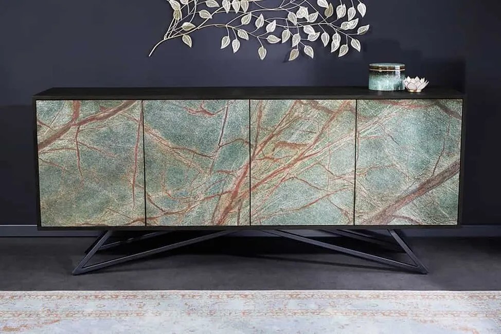 Dizajnová komoda z akáciového masívu a prírodného kameňa Mountain Soul 175cm