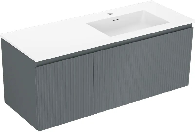 Mexen Rivel, kúpeľňová skrinka 120 cm s pravým umývadlom Otis, 1S, 1D, drážkovaná, grafitová/biela matná, 91A23-12047-3-BBFF66-W18P01