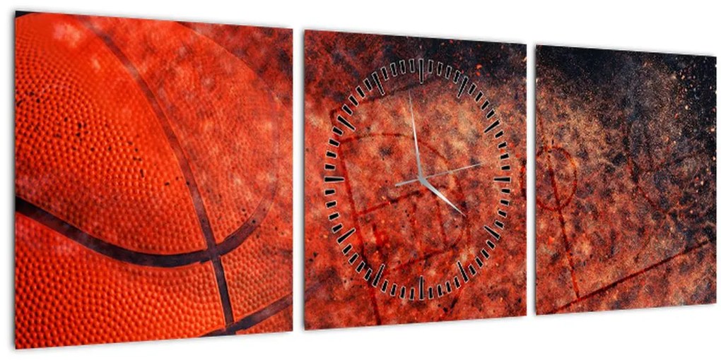 Obraz - Basketbalová lopta (s hodinami) (90x30 cm)