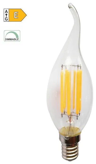 Diolamp LED Filament žiarovka číra Candle Flame C35 5W/230V/E14/4000K/690Lm/360°/Dim