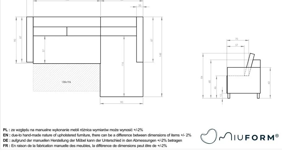 Béžová menčestrová rozkladacia rohová pohovka (pravý roh) Lofty Lilly – Miuform