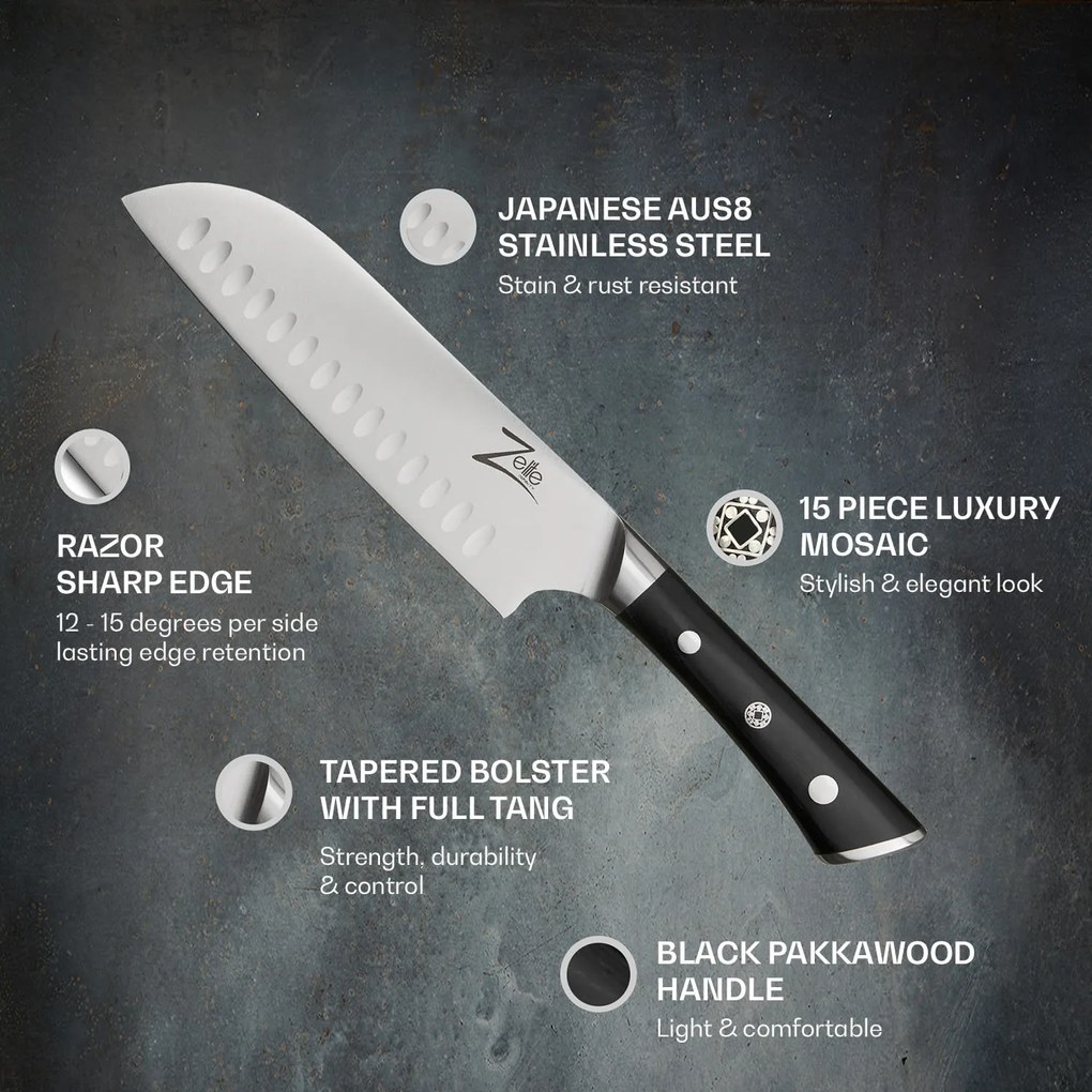 Razor-Edge, 7" nôž santoku, 59 HRC, nehrdzavejúce oceľ