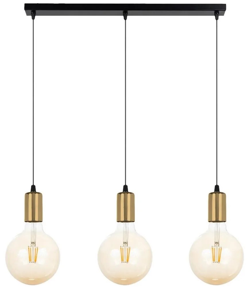 Luster na lanku MIROS 3xE27/60W/230V čierna/zlatá