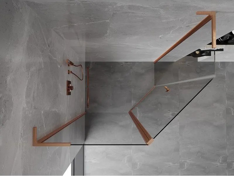 Mexen Mist L, päťuholníkový sprchový kút s krídlovými dverami, 100 x 90 cm, 8mm číre sklo, medený profil, 8A8L-100-090-65-00