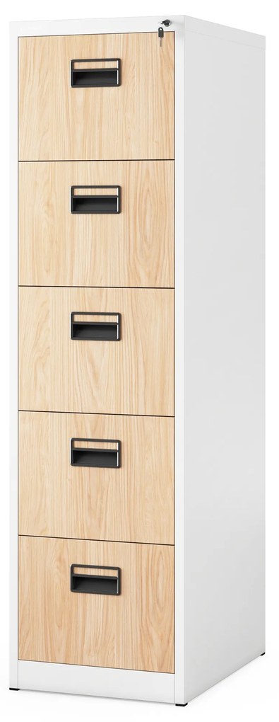 Kovová kartotéka, 5 zásuviek SARA V5, 460 x 1630 x 620 mm, Eco Design: biela/ dub sonoma