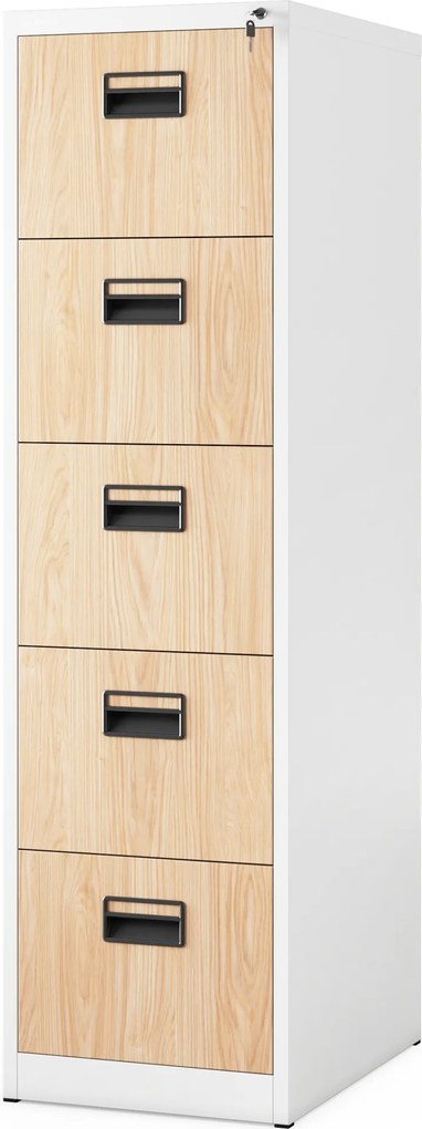 Kovová kartotéka, 5 zásuviek SARA V5, 460 x 1625.5 x 620 mm, Eco Design: biela/ dub sonoma