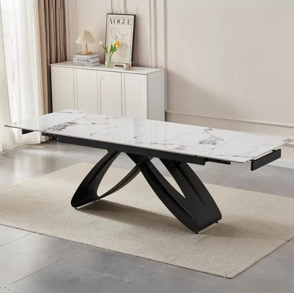 Stôl MATEO 160–240 cm biely mramor/čierna