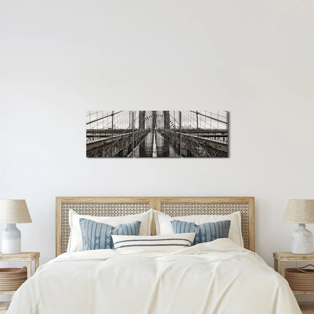 Obraz - Brooklynský most (s hodinami) (90x30 cm)
