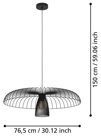 Eglo 390216 - Luster na lanku CHAMPERICO 1xE27/60W/230V 77 cm čierna