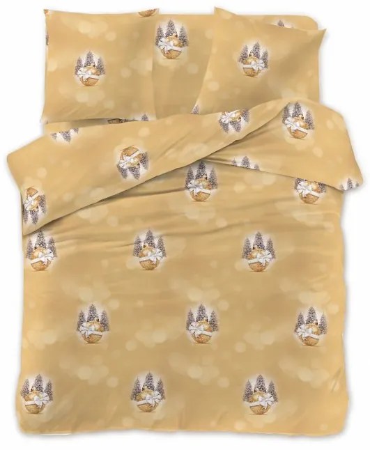 Obliečky z mikrovlákna TREES AND ORNAMENT žlté + plachta mikroplyš SOFT 90x200 cm biela