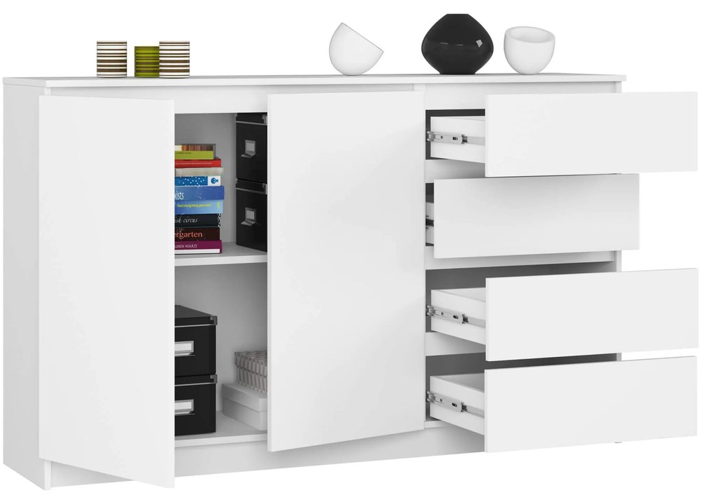 Komoda K013 160 cm biela - 2 skrinky a 4 šuplíky