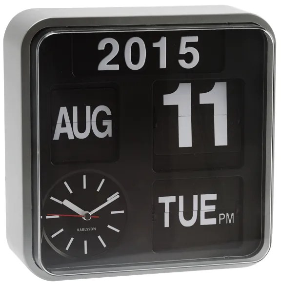 Nástenné hodiny Mini Flip strieborné 24,5 × 24,5 × 10 cm