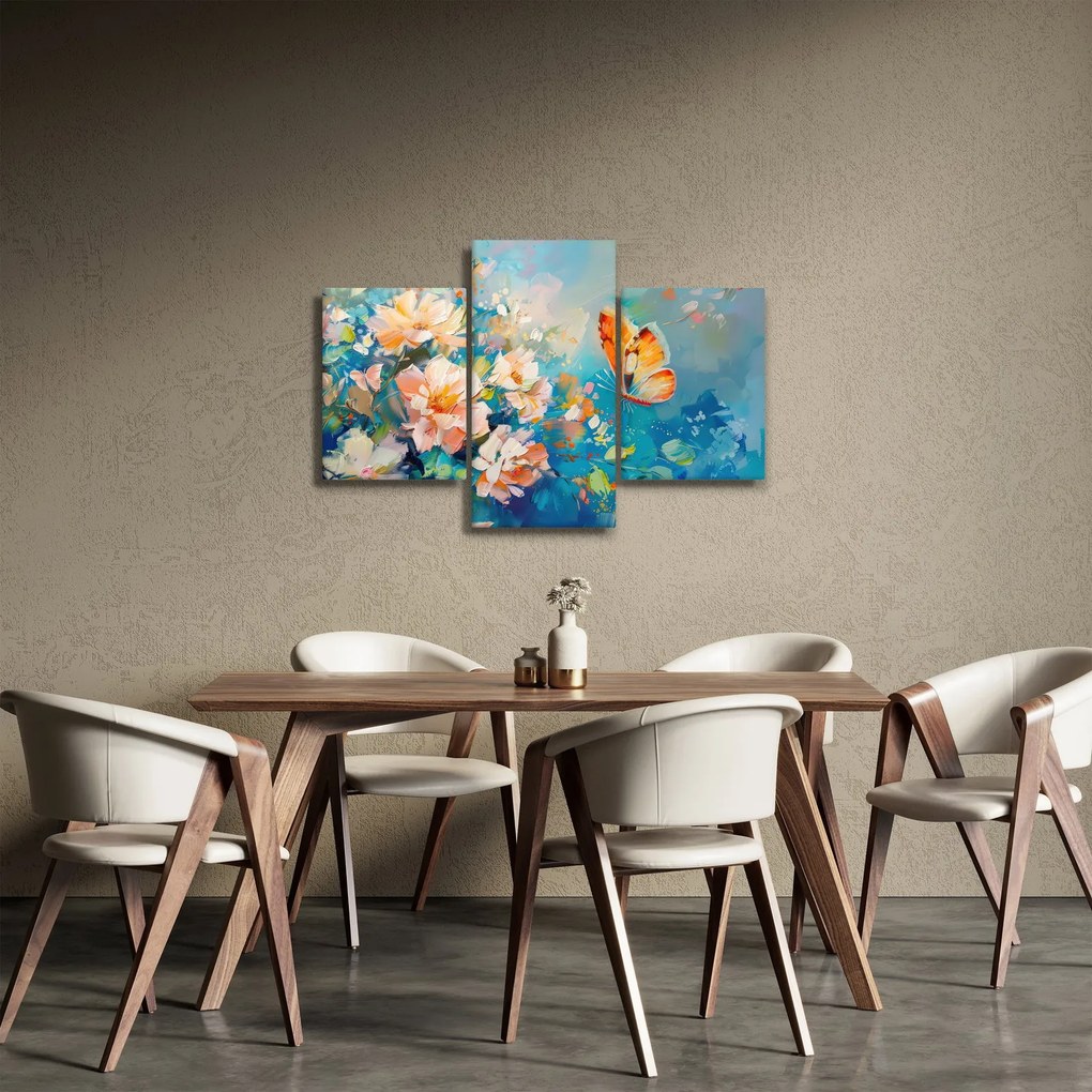 Obraz - Motýľ a kvety, olejomaľba II. (90x60 cm)