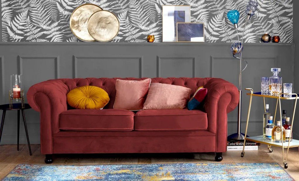 Pohovka Chesterfield, červená látka