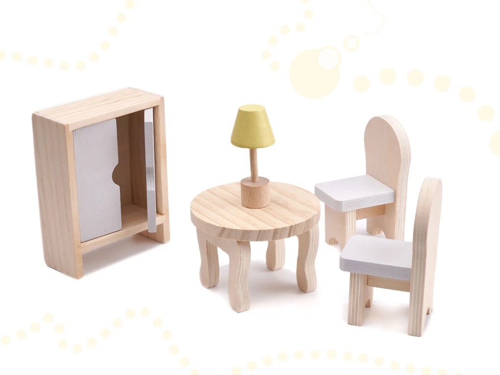 KIK Drevený domček pre bábiky 70 cm s nábytkom – trojposchodový moderný sivý