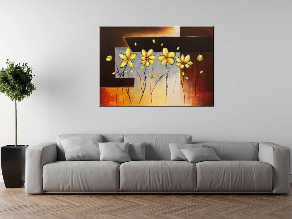 Gario Ručne maľovaný obraz Žlté kvietky Rozmery: 100 x 70 cm