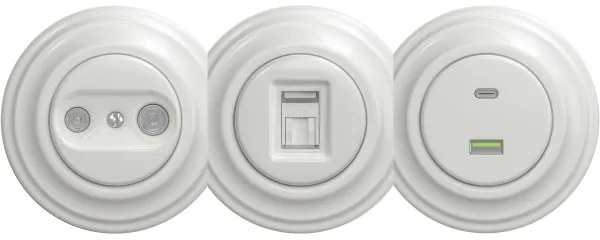 Kliklap - Retro USB zásuvka A+C bez rámika biela