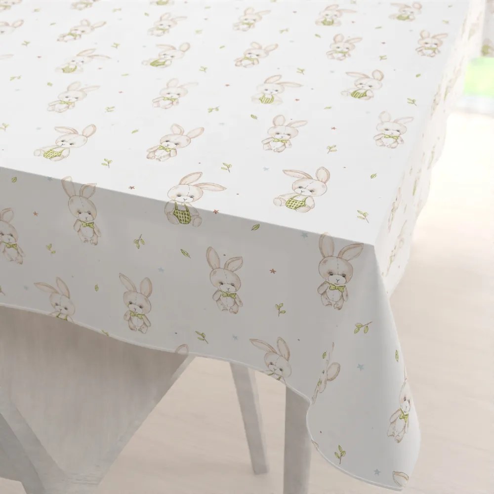 Biante Detský bavlnený obdĺžnikový obrus Sandra SA-401 Zajačiky na bielom 60x100 cm