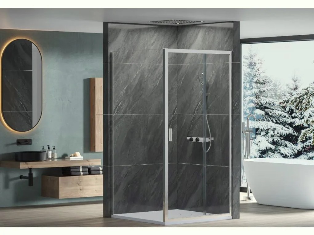 CERANO - Sprchovací kút Varone LINE Ľ/P - chróm, transparentné sklo - 140x90 cm - posuvný, CER-CER-DY50514092