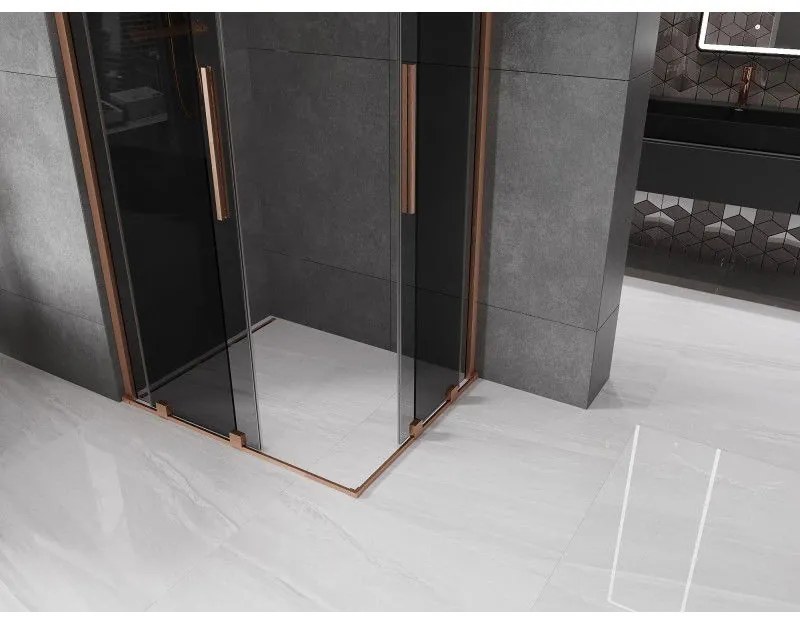 Mexen Velar Duo, sprchový kút s posuvnými dverami 100 x 90 cm, 8mm šedé sklo, medená matná, 871-100-090-42-65