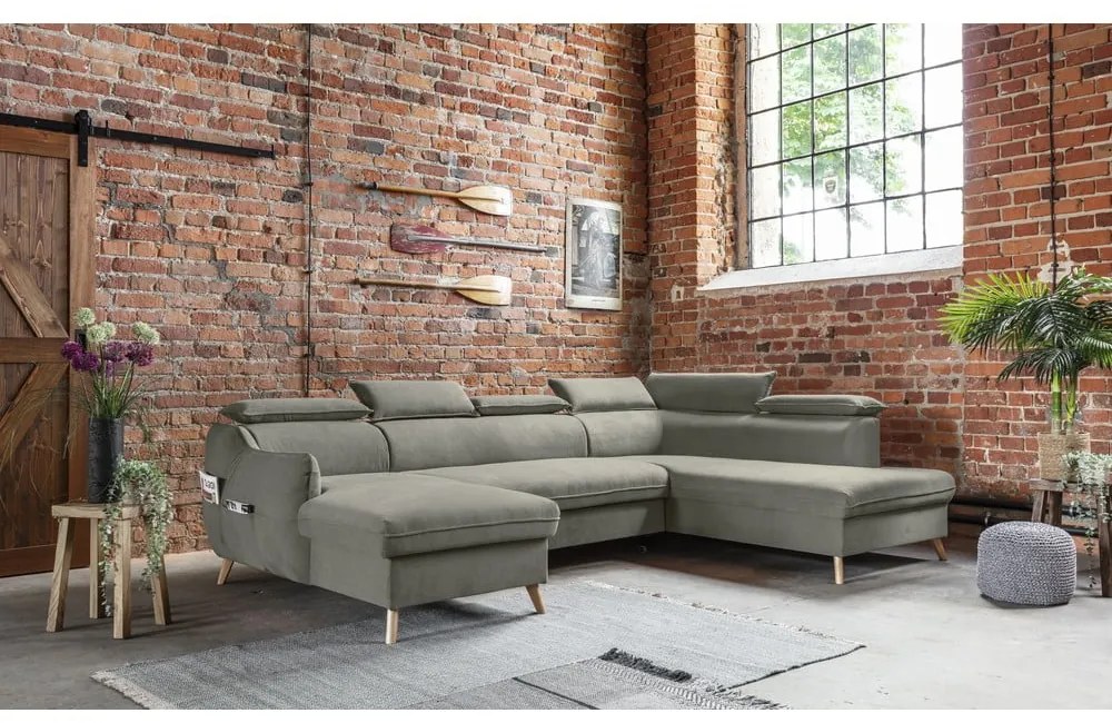 Svetlosivá zamatová rozkladacia rohová pohovka do "U" (pravý roh) Sweet Harmony – Miuform