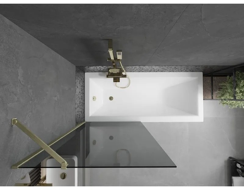 Mexen Next, 1-krídlová vaňová zástena 80 x 150 cm, 6mm šedé sklo, zlatá matná, 895-080-000-00-40-55