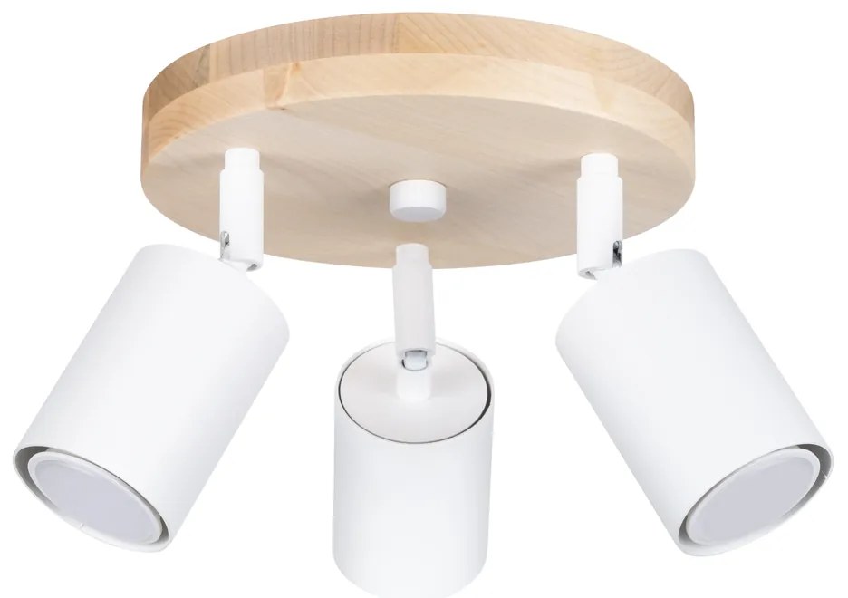 Stropné svietidlo Verdo, 3x biele kovové tienidlo, (možnosť polohovania), drevo, o