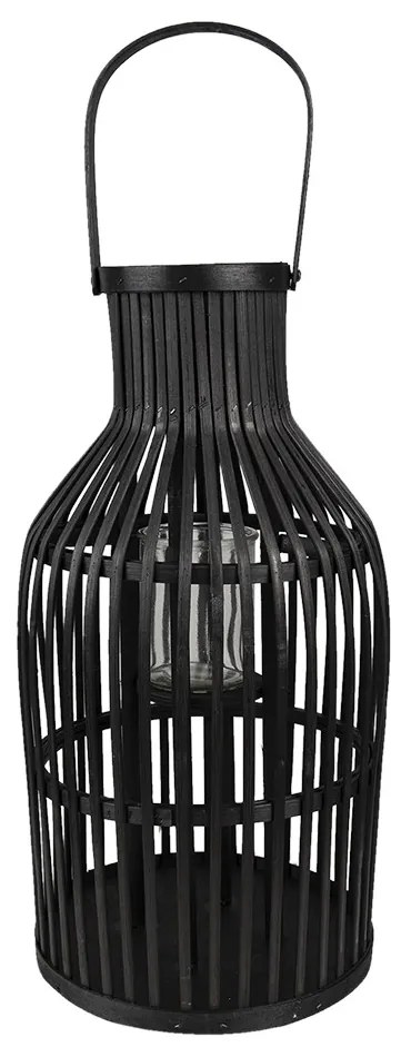 Čierny drevený lampáš s uchom - Ø 23*39 cm