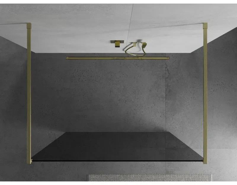 Mexen Kioto, sprchová zástena Walk-In 100 x 200 cm, 8mm šedé sklo, zlatý matný profil, 800-100-002-55-40