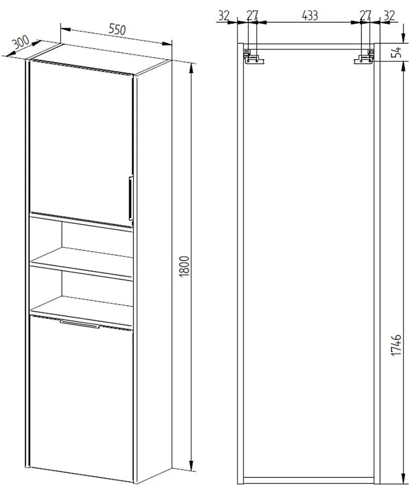 Mereo Mereo, Vigo, kúpeľňová skrinka vysoká s košom, 180 cm, MER-CN332