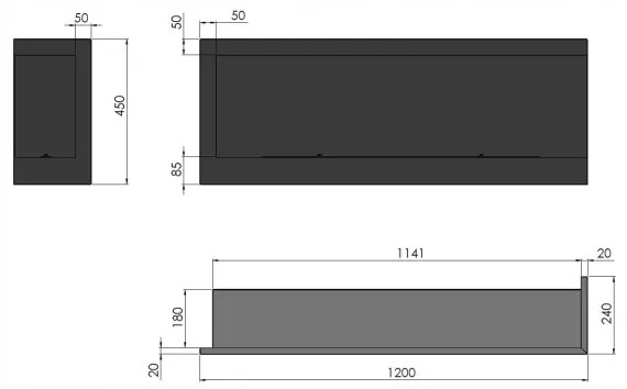 InFire - Rohový BIO krb 45x120 cm 3kW čierna