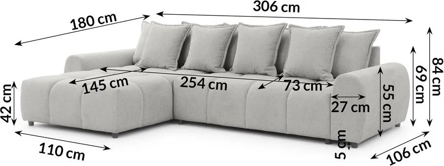Svetlosivá rohová pohovka (ľavý roh/s leňoškou) Albane – Ropez