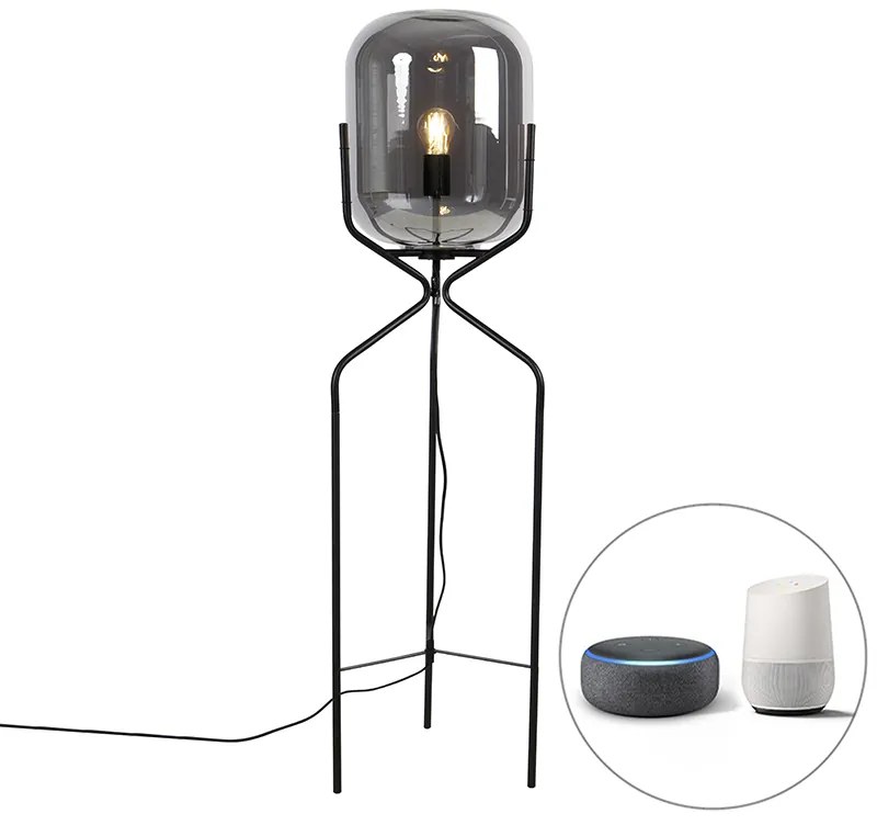Inteligentná stojaca lampa čierna vrátane WiFi A60 dymové sklo - Bliss