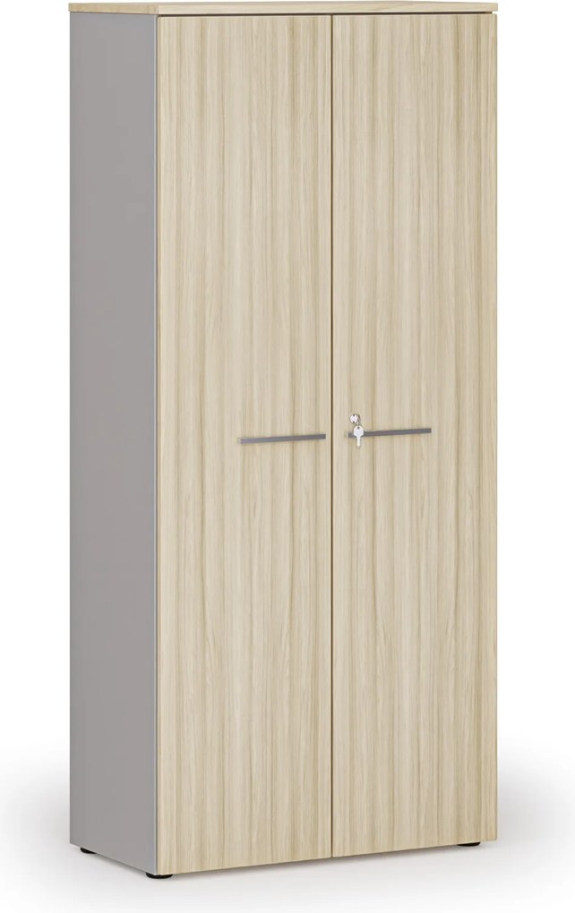 Kancelárska skriňa s dverami PRIMO GRAY, 800 x 420 x 1781 mm, sivá/dub prírodný