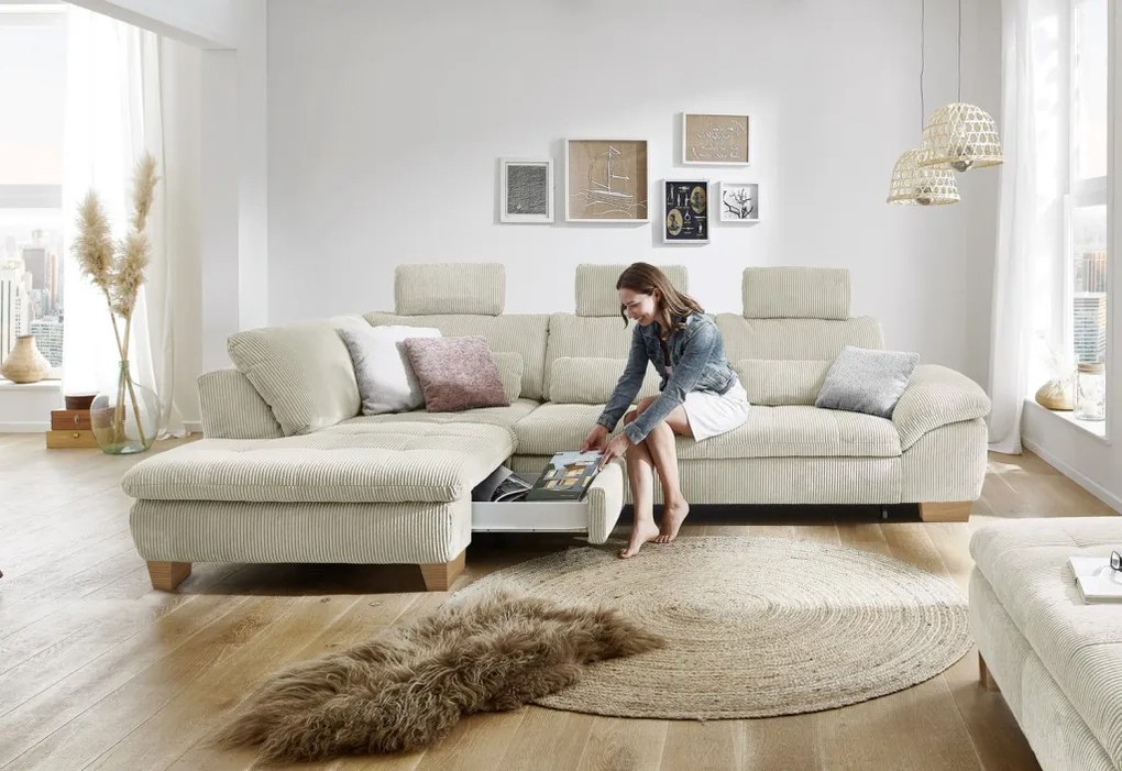 Rohová sedacia súprava MP-IN14007, krémová štruktúrovaná látka