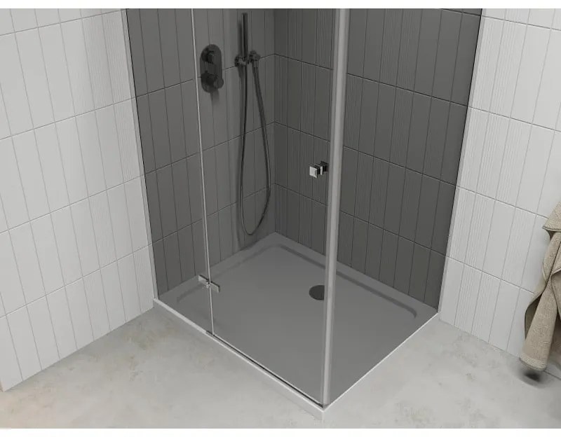 Mexen Roma, sprchový kút s krídlovými dverami 70 (dvere) x 90 (stena) cm, 6mm šedé sklo, chrómový profil + slim sprchová vanička biela + chrómový sifón, 854-070-090-01-40-4010