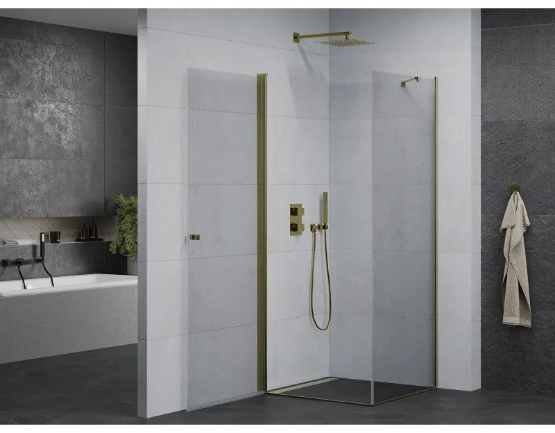 Mexen Pretoria, sprchovací kút 100 (dvere) x 100 (stena) cm, 6mm číre sklo, zlatý profil, 852-100-100-50-00