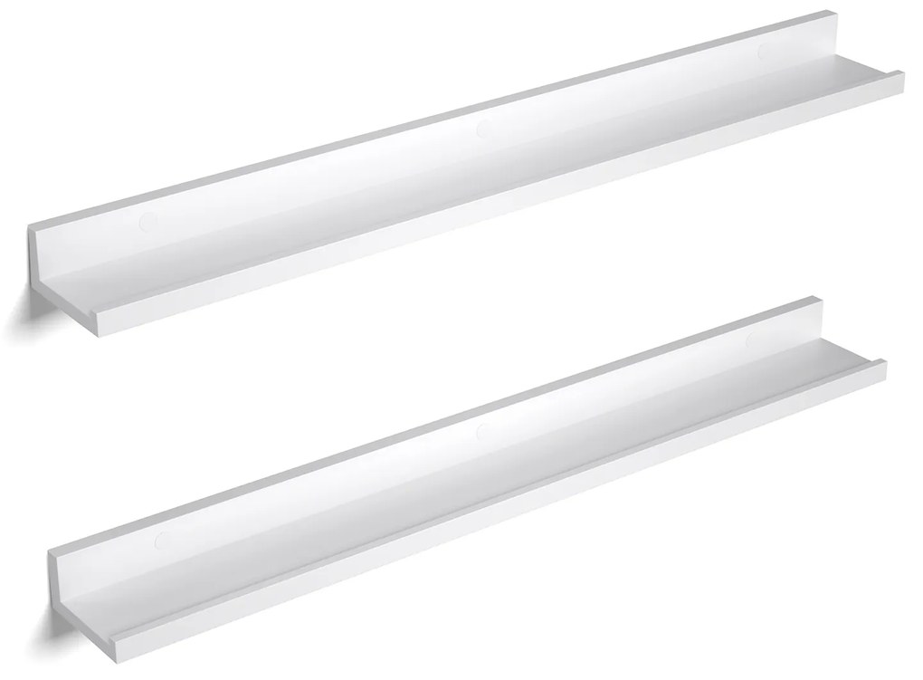 Nástenné police, 2ks, 5x80x10cm, biele