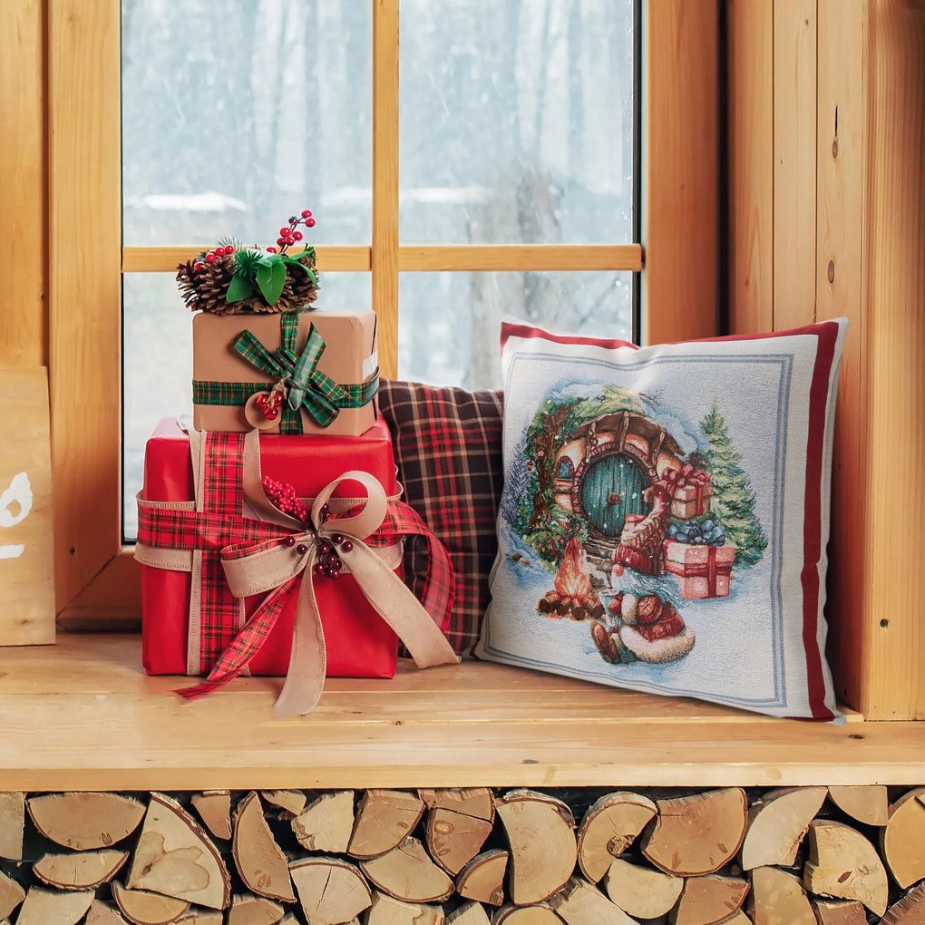 VIANOČNÁ GOBELÍNOVÁ DEKORAČNÁ OBLIEČKA NA VANKÚŠ XMAS2 45X45 CM VZOROVANÁ