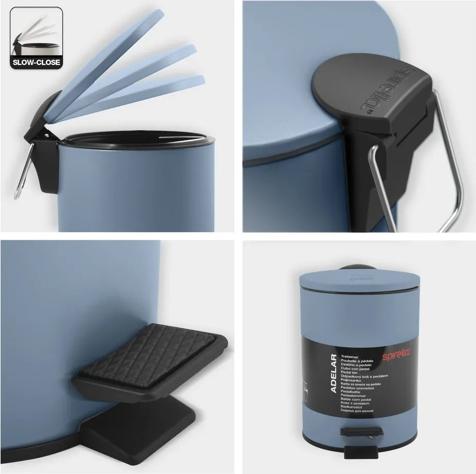 Svetlomodrý nášľapný oceľový odpadkový kôš 3 l Adelar – Spirella