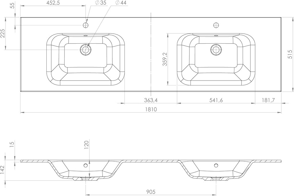 Sapho Sapho, LOREA skrinka 180x46x51,5cm (80+20+80cm), dub alabama/biela matná, LE080-2231-06
