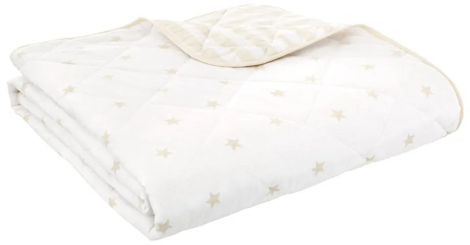 Biely/béžový bavlnený prešívaný detský pléd 135x190 cm Mini Star & Stripes – Bianca